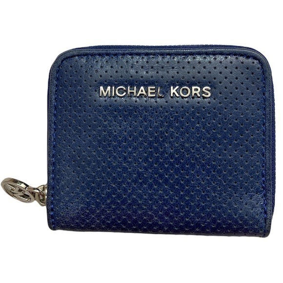 Michael Kors Blue Perforated Zipper Mini Wallet